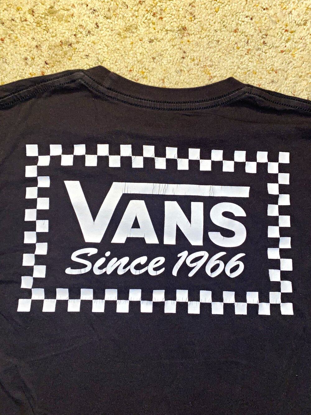 VANS Mens Size Small Black 1966 Graphic Logo Cotton Knit Crew Neck Tee Shirt